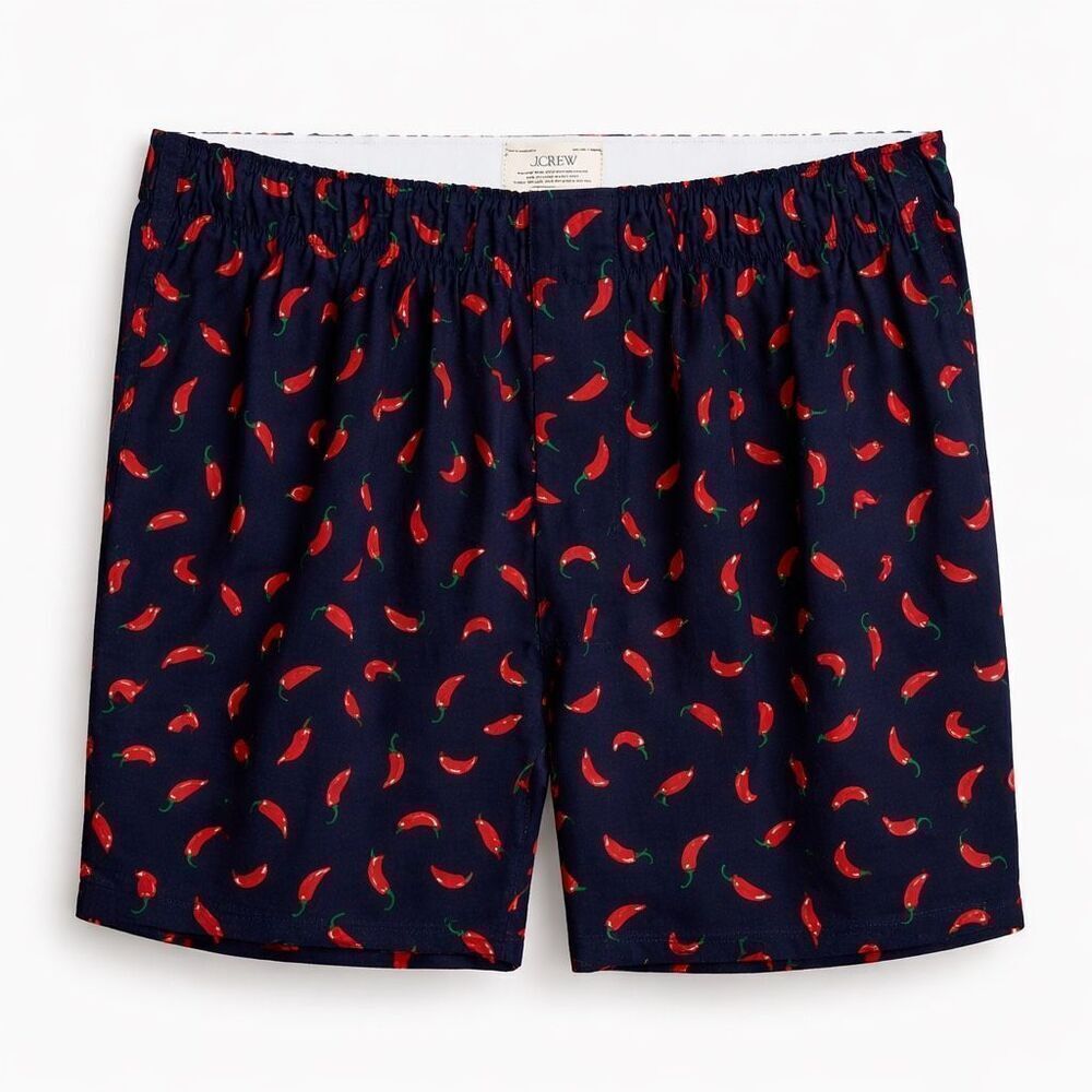 J.Crew Men’s Boxer Shorts Woven Medium Navy Chili Pepper Print Cotton Poplin NWT